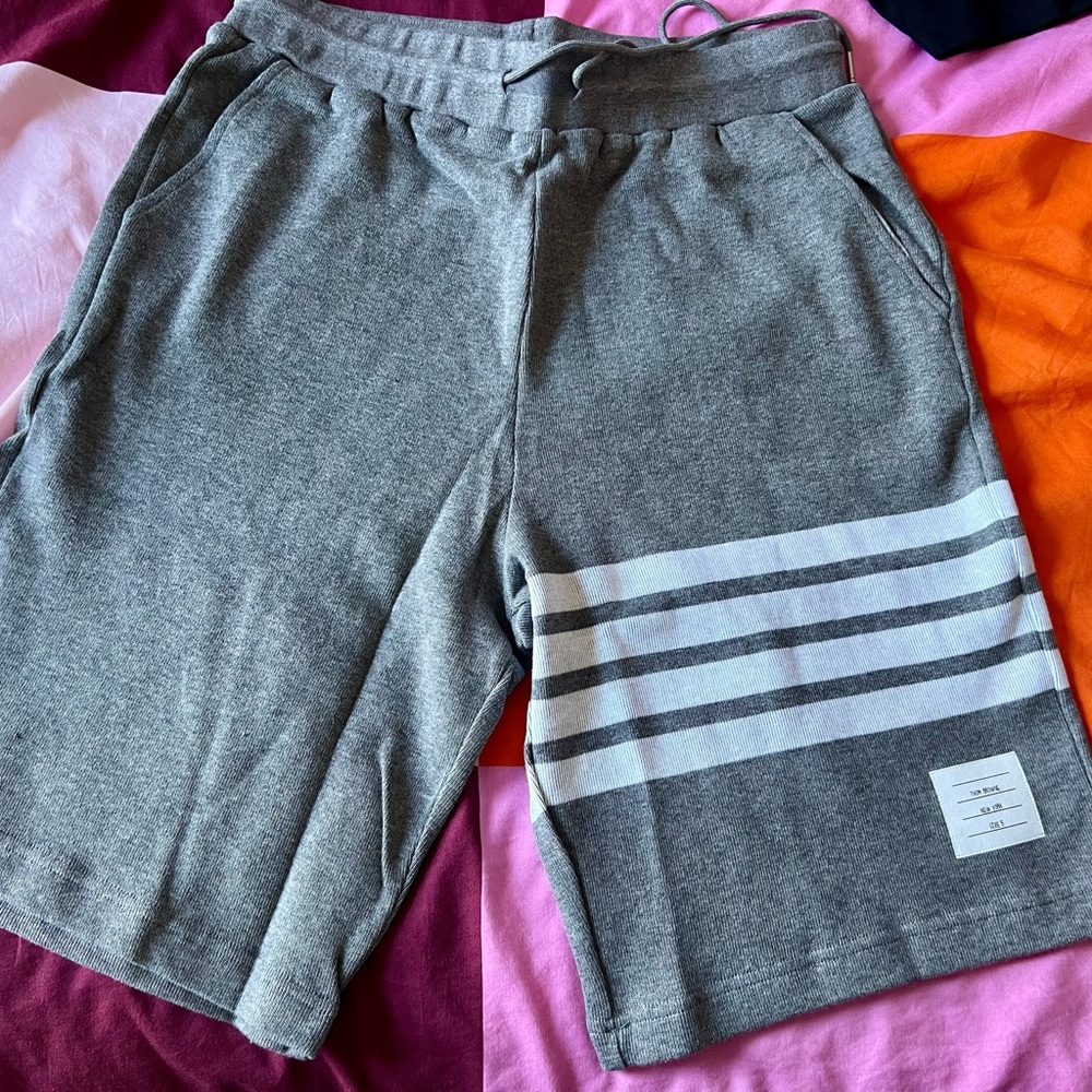 Thom Browne Gray Shorts with White Stripes